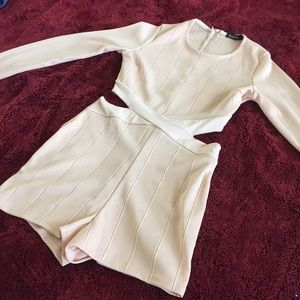 Boohoo Ribbed Cut-Out Playsuit